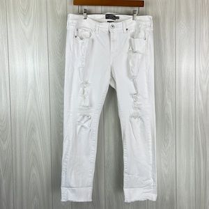 Torrid Womens White Crop Boyfriend Distressed Jeans Size 12 Vintage Stretch Fit